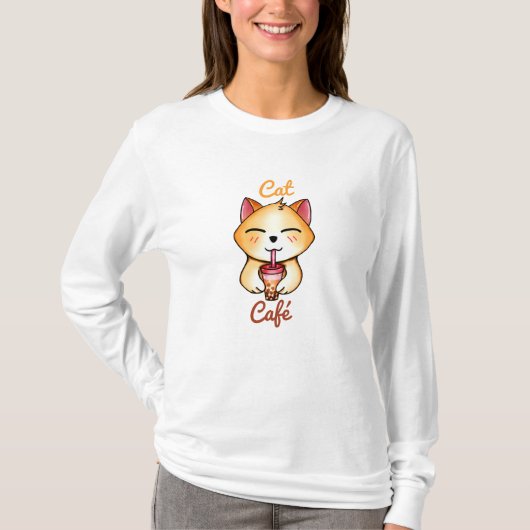 kawaii kat drinkt Boba melkthee T-shirt (Voorkant)
