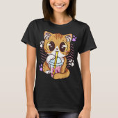 Kawaii kat drinkt Boba-thee T-shirt (Voorkant)