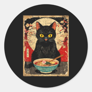 Kawaii kat eet Ramen Noedels Funny Anime Cadeau Ronde Sticker