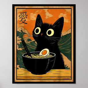 Kawaii kat eet Ramen Noedels Funny Anime Geschenk Poster