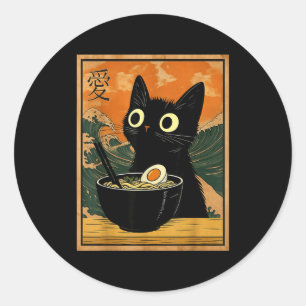 Kawaii kat eet Ramen Noedels Funny Anime Geschenk Ronde Sticker