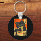 Kawaii kat eet Ramen Noedels Funny Anime Geschenk Sleutelhanger (Voorkant)
