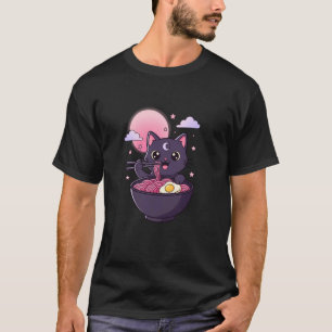 Kawaii kat eet Ramen Noedels Schattige Anime Carto T-shirt