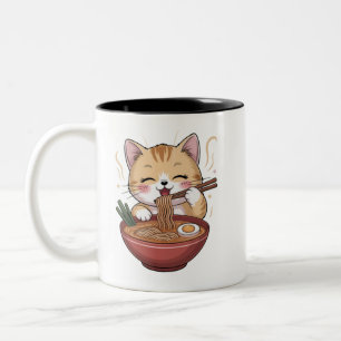 Kawaii Kat Eet Ramen Tweekleurige Koffiemok