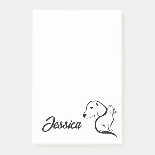Kawaii kat en hond lijn kunst post-it® notes (Voorkant)