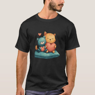 Kawaii kat en teddybeer die grote harten vasthoude t-shirt