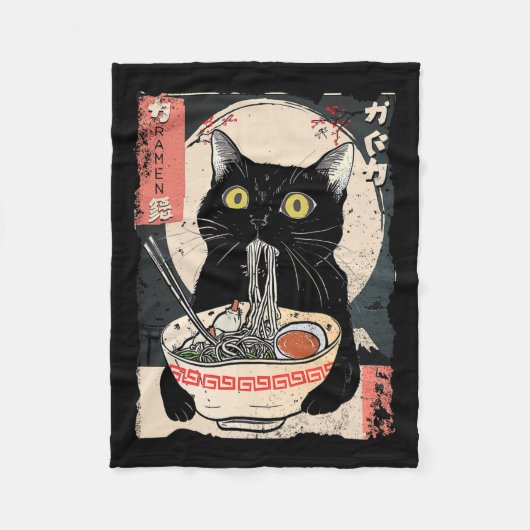 Kawaii Kat Eten Ramen Noodles Grappige Anime Gift  Fleece Deken (Voorkant)