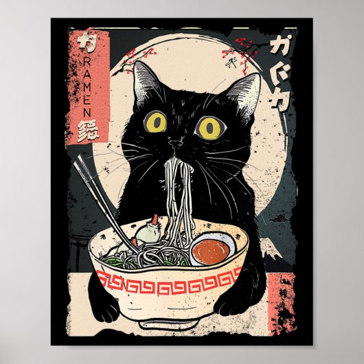 Kawaii Kat Eten Ramen Noodles Grappige Anime Gift  Poster (Voorkant)