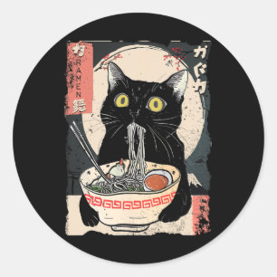 Kawaii Kat Eten Ramen Noodles Grappige Anime Gift Ronde Sticker