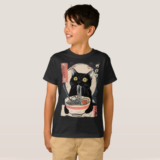 Kawaii Kat Eten Ramen Noodles Grappige Anime Gift  T-shirt (Voorkant volledig)