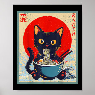 Kawaii Kat Eten Ramen Noodles Grappige Anime Meisj Poster
