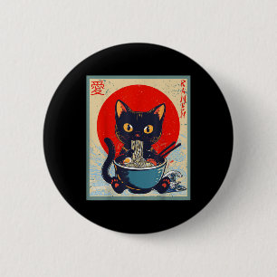 Kawaii Kat Eten Ramen Noodles Grappige Anime Meisj Ronde Button 5,7 Cm
