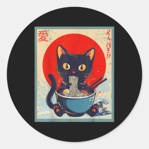 Kawaii Kat Eten Ramen Noodles Grappige Anime Meisj Ronde Sticker