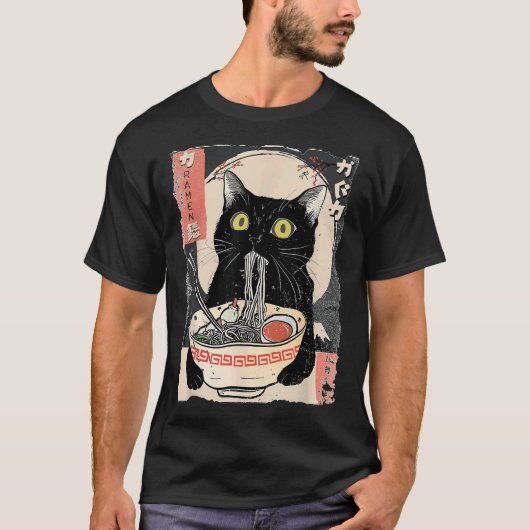 Kawaii Kat Eten Ramen Noodles Grappige Anime T-shirt (Voorkant)