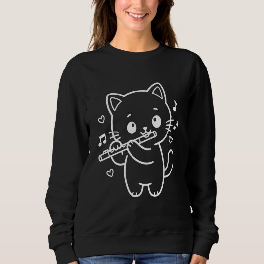 Kawaii Kat Fluit Spelend Muziekinstrument Trui (Voorkant)