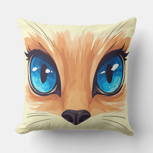 Kawaii kat grote blauwe ogen Cute dier illustratie Kussen (Voorkant)