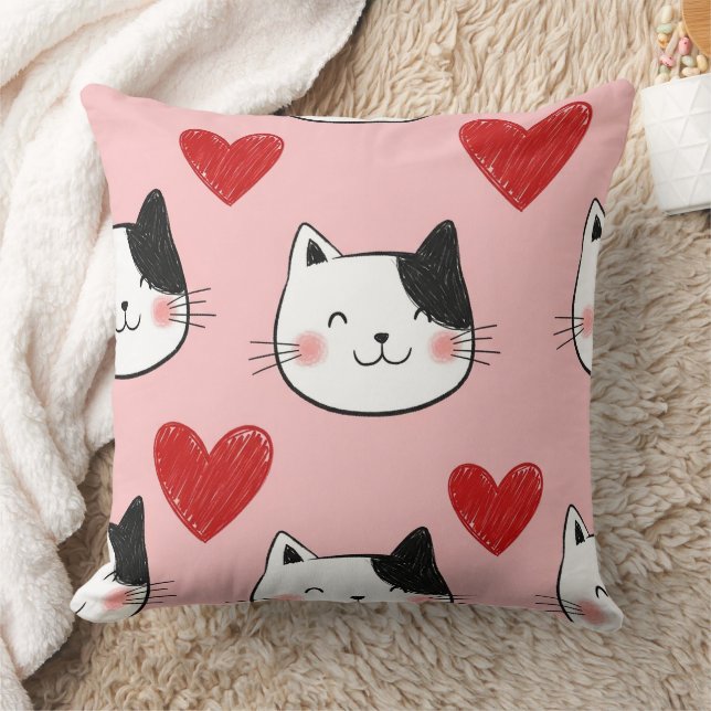 Kawaii Kat & Harten Valentijnpatroon (10) Kussen (Deken)