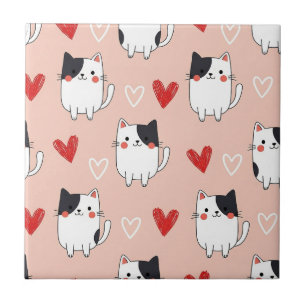 Kawaii Kat & Harten Valentijnpatroon (1) Tegeltje