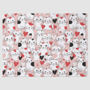 Kawaii Kat & Harten Valentijnpatroon (3) Tissuepapier