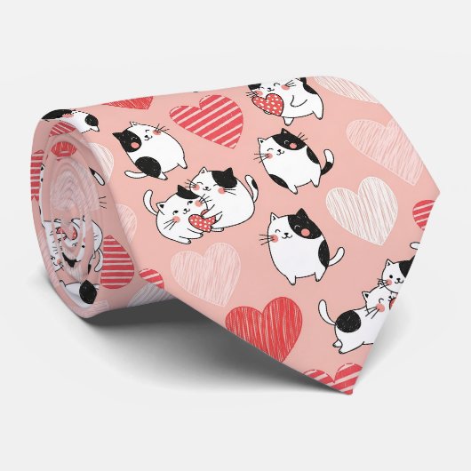 Kawaii Kat & Harten Valentijnpatroon (6) Stropdas (Opgerold)