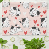 Kawaii Kat & Harten Valentijnpatroon (7) Theedoek (Gevouwen)