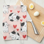 Kawaii Kat & Harten Valentijnpatroon (7) Theedoek (Quarter Fold)