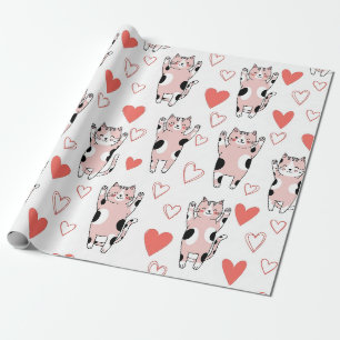 Kawaii Kat & Harten Valentijnpatroon (8) Cadeaupapier
