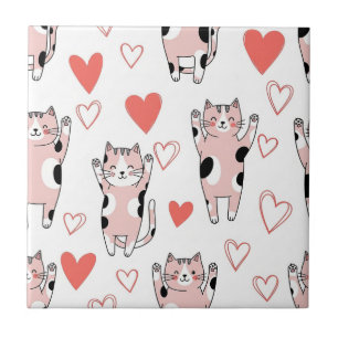 Kawaii Kat & Harten Valentijnpatroon (8) Tegeltje