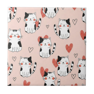 Kawaii Kat & Harten Valentijnspatroon (11) Tegeltje
