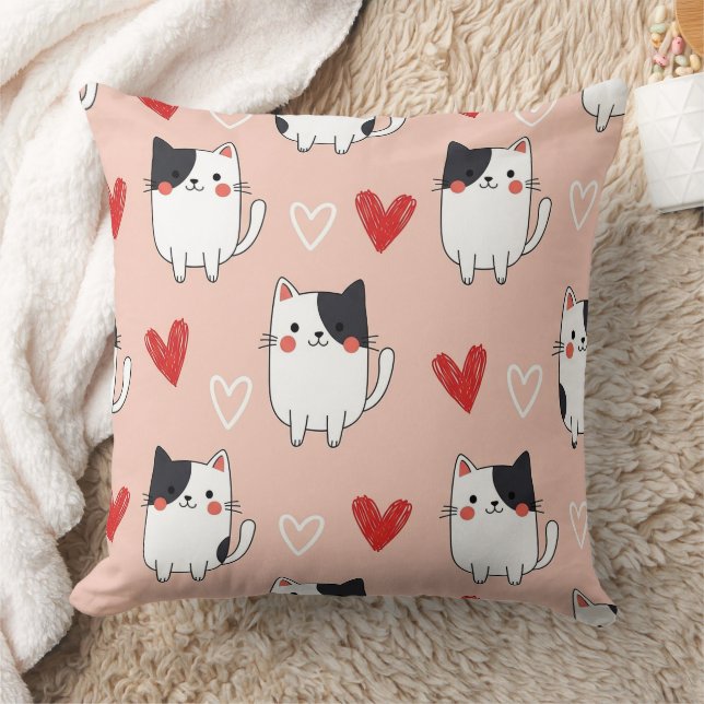 Kawaii Kat & Harten Valentijnspatroon (1) Kussen (Deken)