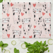 Kawaii Kat & Hartjes Valentijnpatroon (2) Theedoek (Gevouwen)