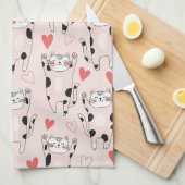 Kawaii Kat & Hartjes Valentijnpatroon (2) Theedoek (Quarter Fold)