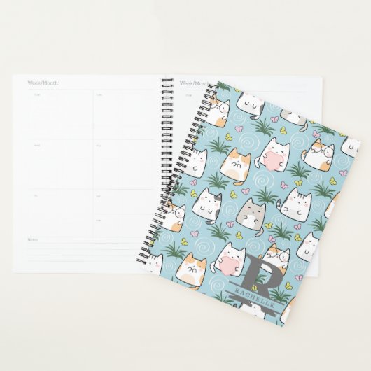 Kawaii Kat in een Hemelsblauwe Achtergrond Planner (Display)