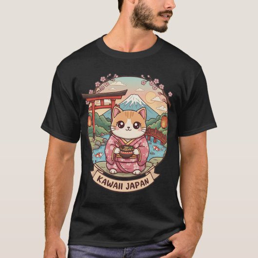 Kawaii Kat in Japan T-shirt (Voorkant)