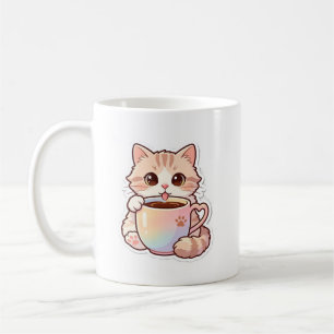 Kawaii kat in regenboogkoffiekopje Cute keramische Koffiemok