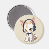 Kawaii Kat in Rocking Hoofdtelefoon Magneet (Voorkant / Achterkant)