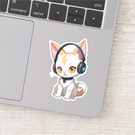 Kawaii Kat in Rocking Hoofdtelefoon Sticker