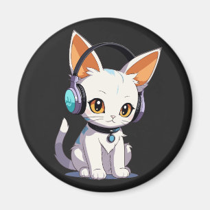 Kawaii Kat in stijlvolle hoofdtelefoon Magneet