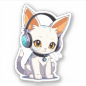 Kawaii Kat in stijlvolle hoofdtelefoon Sticker (Voorkant)
