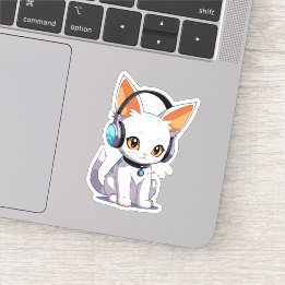 Kawaii Kat in stijlvolle hoofdtelefoon Sticker