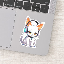 Kawaii Kat in stijlvolle hoofdtelefoon Sticker