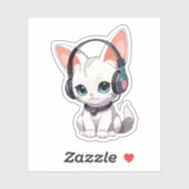 Kawaii Kat in Trendy Hoofdtelefoon Sticker (Vel)