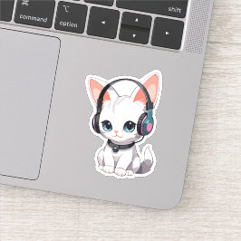 Kawaii Kat in Trendy Hoofdtelefoon Sticker