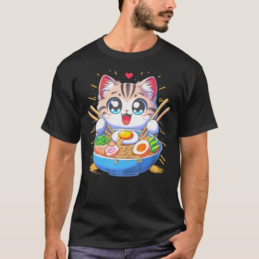 Kawaii Kat Japans Anime Manga Kat Ramen T-shirt (Voorkant)