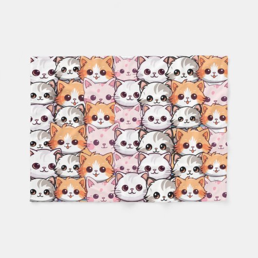 Kawaii kat katje kitten huisdier gezicht doodle pr fleece deken (Voorkant (Horizontaal))