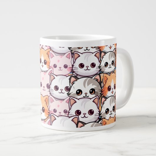 Kawaii kat katje kitten huisdier gezicht doodle pr grote koffiekop (Voorkant rechts)