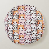 Kawaii kat katje kitten huisdier gezicht doodle pr rond kussen (Achterkant)