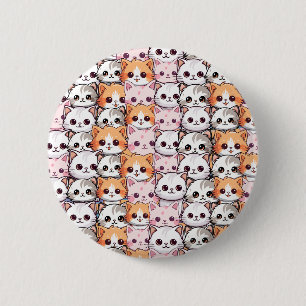 Kawaii kat katje kitten huisdier gezicht doodle pr ronde button 5,7 cm