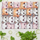 Kawaii kat katje kitten huisdier gezicht doodle pr theedoek (Gevouwen)