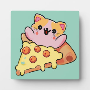Kawaii Kat Knuffel Pepperoni Pizza Cartoon Fotoplaat
